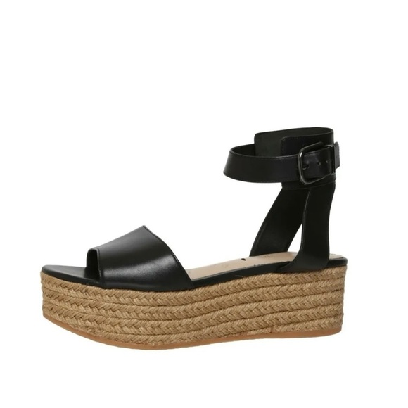 VIA SPIGA Nemy Black Leather Ankle Strap Platform Espadrilles Sandals, 9 - Picture 1 of 12